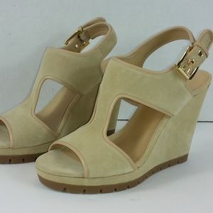 NEW MICHAEL KORS Gillian Bone Nude Suede Wedges